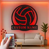 Personalisierte Metall-Wandkunst mit Volleyball und LED-Beleuchtung – Geschenk für Volleyballspieler, Dekoration für Spielzimmer oder Sportbereich
