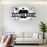 Cartel de nombre de profesor personalizado | Arte mural de metal LED en forma de manzana | Decoración de aula personalizada | Regalo de agradecimiento para profesores