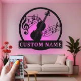 Insegna in metallo LED personalizzata con note musicali di violino - Regalo per musicisti, decorazione per studio o sala musica