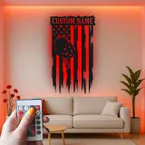 Panneau en métal personnalisé Pickleball | Art mural LED personnalisé | Décoration sportive patriotique pour salle de jeux et salle de gym