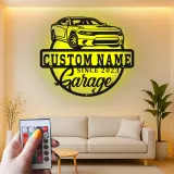 Panneau de garage LED personnalisé | Décoration murale en métal personnalisée | Décor automobile | Cadeau pour mécanicien