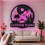 Personalized Yin Yang Metal Sign | LED Mountain Beach Art | Custom Name Decor for Home & Business