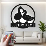 Insegna in metallo LED personalizzata con coppia di anatre - Regalo per fattoria, decorazione rustica per cucina o giardino