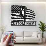 Custom Lineman Metal Sign | American Flag LED Wall Art | Personalized Patriotic Gift for Electrician | Utility Worker Decor