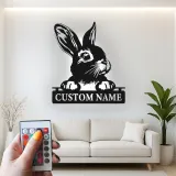 Personalized LED Rabbit Metal Sign | Custom Bunny Silhouette Wall Art | Pet Lover Gift | Modern Nursery Decor