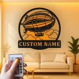Custom Zeppelin Led Light Metal Wall Art Personalized Aviation Gift for Him Office or Man Cave Decor