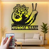 Panneau en métal personnalisé avec escargot | Décoration florale de jardin sur mesure avec LED | Cadeau pour amoureux de la nature | Déco patio et maison