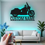 Custom Cruiser Motorcycle LED Sign | Black Metal Wall Art | Personalized Biker Silhouette | Man Cave Decor & Garage Gift for Him