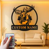 Insegna in Metallo Personalizzata con Alce | Arte Murale Faunistica con LED | Decorazione Rustica per Rifugio o Casa