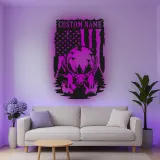 Décoration murale en métal personnalisée pour chasseurs de cerfs avec rétroéclairage LED - Cadeau personnalisé pour chasseurs - Décor de cabane rustique