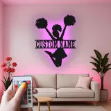 Insegna in metallo LED a silhouette di cheerleader personalizzata regalo per appassionati di cheer decorazione camera teen