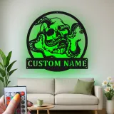 Panneau en métal LED Crâne & Pieuvre | Décoration murale nautique gothique personnalisée | Décor de pirate sur mesure pour salle de loisirs, bar ou studio