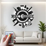 Enseigne LED personnalisée pour garage | Décoration murale en métal personnalisée avec outils | Déco atelier et man cave | Cadeau pour bricoleur