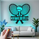 Cartel de metal LED de raquetas de tenis personalizado, regalo para amantes del tenis, decoración de sala de juegos 1