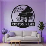 Panneau piano personnalisé avec LED | Décoration murale en métal sur mesure pour salle de musique | Silhouette de piano à queue | Cadeau pour pianiste