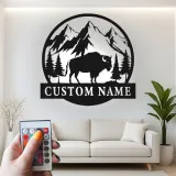 Personalisierte LED-Leuchttafel aus Metall mit Bison-Motiv – Rustikales Geschenk für Naturfreunde