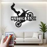 Panneau Motocross Personnalisé | Décoration murale en métal LED pour cave à vin | Décor de nom de pilote sur mesure | Cadeau de sports extrêmes