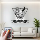 Décoration murale en métal personnalisée Masque Oni avec rétroéclairage LED Cadeau unique pour les amateurs d'art japonais Décoration intérieure avec nom personnalisé