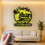 Custom Santa Train Led Light Metal Wall Art Personalized Christmas Gift for Families Holiday Living Room Decor