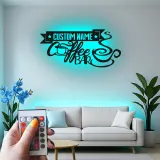 Cartel de metal LED con nombre para bar de café, regalo personalizado para amantes del café, decoración de cocina o café