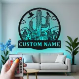 Personalisierte LED-Metall-Wandkunst mit Wüstenkaktus-Szene – Geschenk im Südwesten-Stil für Wohnzimmer oder Terrasse