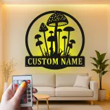 Arte da Parete LED a Forma di Fungo | Insegna con Nome Personalizzato | Decorazione Rustica per Casa, Ufficio | Regalo per Giardiniere