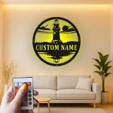Panneau en métal phare LED personnalisé | Art mural nautique personnalisé | Décor côtier et maison de plage