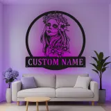 Personalisierte LED-Metall-Wandkunst „Tag der Toten“ Frau – Geschenk für Sie, Wohn- oder Schlafzimmerdeko