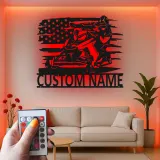 Panneau en métal personnalisé pour motoneige avec rétroéclairage LED | Décoration murale avec drapeau américain | Décor de man cave et garage | Cadeau pour amateur de sports d'hiver