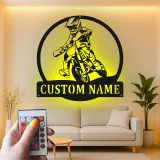 Personalisierte LED-Beleuchtung Metall-Wandkunst für Motocross-Fahrer – Einzigartiges Geschenk für Dirtbike-Enthusiasten, Garage oder Spielzimmer