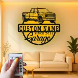 Personalisiertes Truck Garage LED Licht Metallschild - Geschenk für Auto-Enthusiasten - Garagenwanddekoration