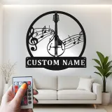 Insegna in metallo personalizzata per mandolino | Arte da parete musicale LED per studio | Targa con nome del musicista | Decorazione a silhouette per strumenti