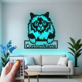 Cartel de metal LED de gato persa personalizado, regalo para amantes de mascotas, decoración para dormitorio o sala de estar