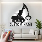 Personalisierte LED-Metall-Wandkunst mit Baukran – Geschenk für Bauprofis, Garage oder Büro