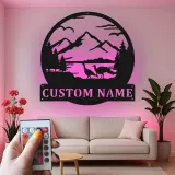 Cartel de metal LED de escena montañosa personalizado, regalo para amante de la naturaleza, decoración de cabaña o refugio