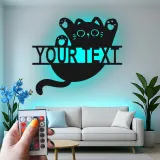 Insegna in metallo personalizzata con silhouette di gatto e luce LED regalo per amanti dei gatti decorazione per camera da letto o soggiorno 3