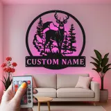 Cartel de metal LED de ciervo personalizado Regalo para cazadores Decoración de cabaña rústica