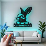 Custom Rabbit Metal Sign | Personalized Bunny LED Light for Nursery | Animal Lover Name Plaque | Kids Room Wall Art