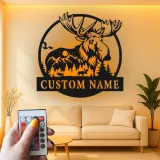 Custom Moose Metal Sign with LED | Personalized Wildlife Wall Art for Cabin Decor | Rustic Lodge & Hunter Gift