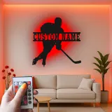 Personalisierte Hockey Spieler LED-Schild | Individuelle Namens Metall-Wandkunst | Spielzimmer Dekor & Geschenk für Athleten