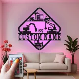 Décoration murale en métal LED de chantier personnalisée, cadeau unique pour les bâtisseurs, décoration de bureau pour les passionnés de construction