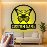 Décoration murale en métal personnalisée avec lumière LED en forme de papillon - Cadeau pour les amoureux de la nature, décoration de chambre ou de nursery