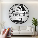 Arte murale in metallo da pesca su misura | Insegna LED personalizzata per pescatore | Arredo per casa al lago e regalo per angler