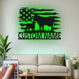 Personalisierte Kuh-und-Kalb LED-beleuchtete Metall-Wandkunst mit amerikanischer Flagge – Landhausgeschenk für Landwirte, rustikale Wohndeko 1