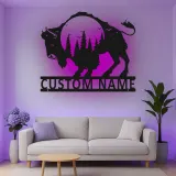 Insegna in metallo personalizzata con silhouette di bisonte retroilluminata LED regalo per amanti della fauna selvatica decorazione rustica per la casa