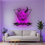 Décoration murale en métal personnalisée Masque Oni avec rétroéclairage LED Cadeau unique pour les amateurs d'art japonais Décoration intérieure avec nom personnalisé