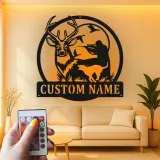 Custom Deer Hunting LED Metal Sign | Personalized Hunter & Dog Wall Art | Rustic Cabin Decor | Unique Gift for Outdoorsman