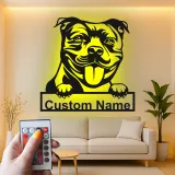 Insegna LED personalizzata con pitbull | Insegna in metallo con cane | Decorazione realistica con ritratto del pet | Regalo originale per amanti delle razze bully
