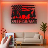Insegna in metallo personalizzata con luce LED a forma di alce e bandiera americana, regalo per amanti della natura, decorazione per cabine rustiche