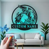 Décoration murale en métal personnalisée Phoenix et Floral avec rétroéclairage LED - Cadeau pour couples pour la chambre ou le salon